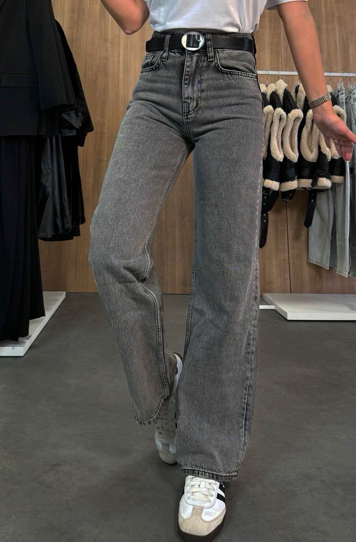 Wide Leg Grey Denim Jeans