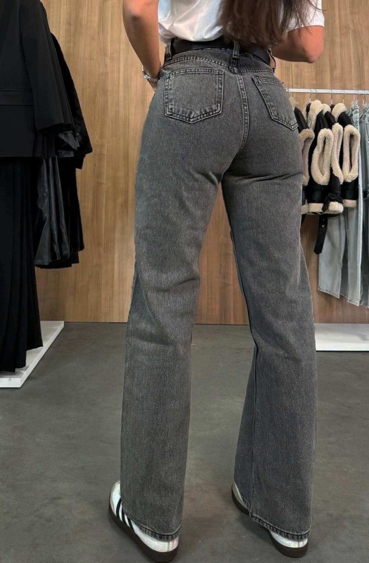 Wide Leg Grey Denim Jeans